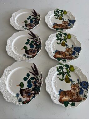 Anthropologie Nathalie Lete Marais Duck & Lynx Stoneware Salad Plates (Set of 6)